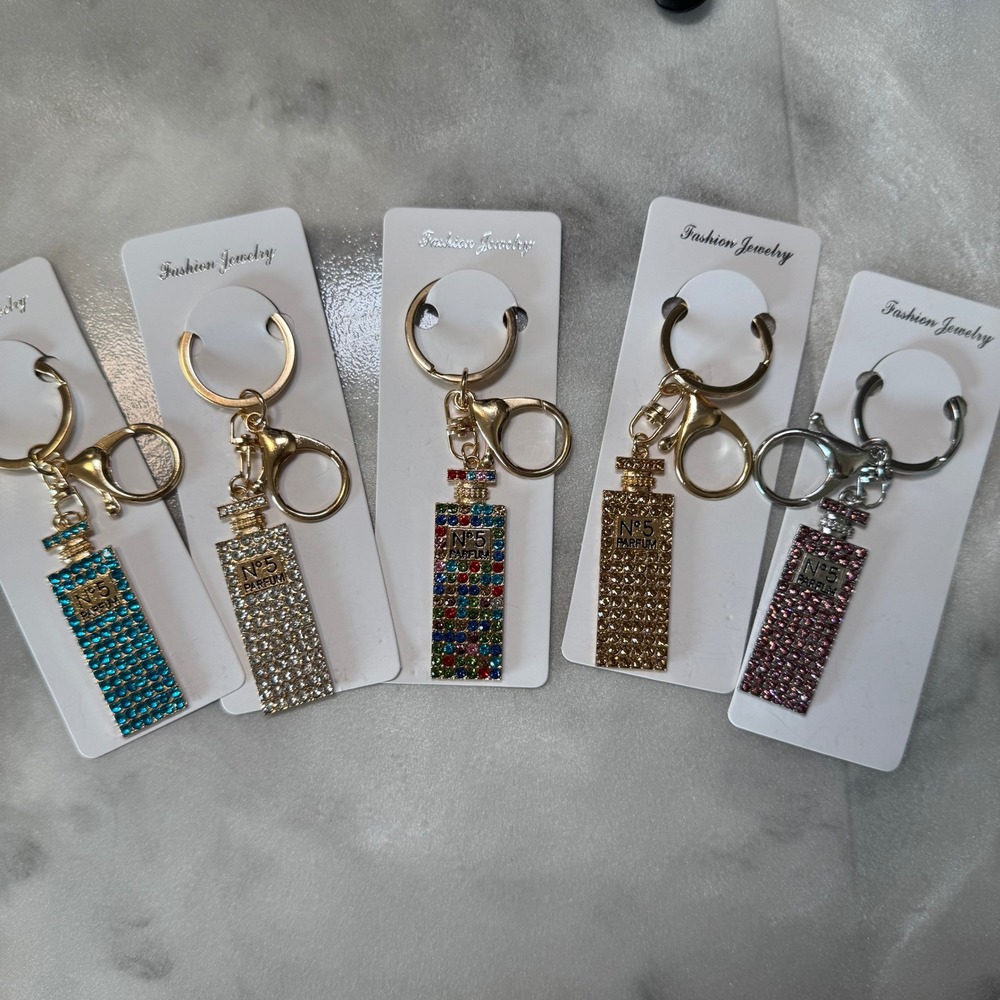 Perfume Bottle Rhinestone Keychain Sparkly N°5 Charm Bag Accessory Choice of 1